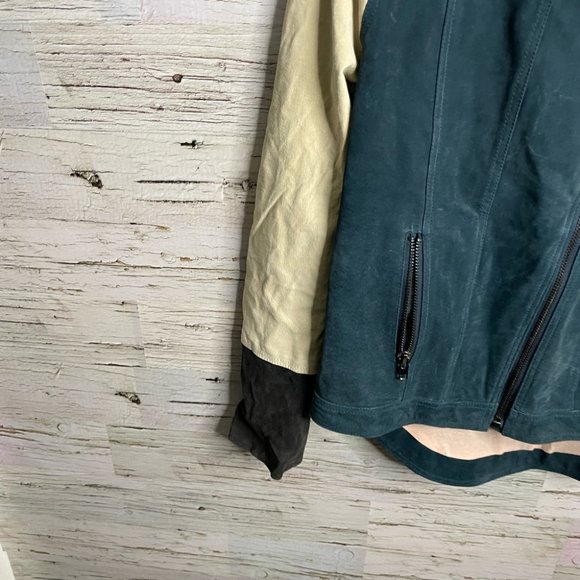 CHASER cream blue suede biker moto jacket size large - Picture 3 of 13